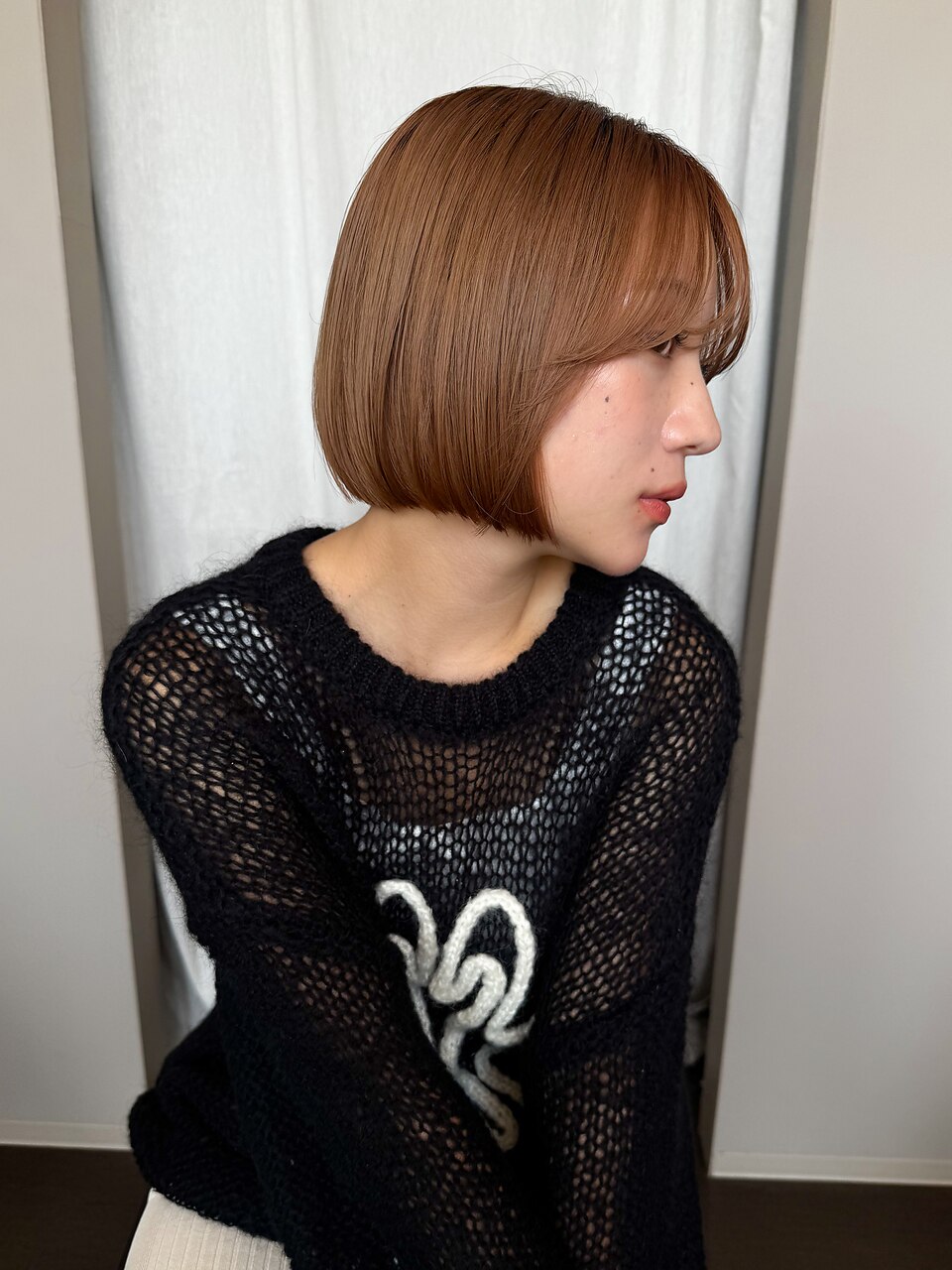 ピンクベージュ/ブリーチ/表参道原宿ボブ