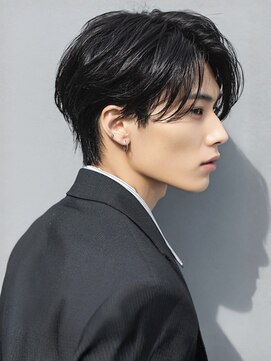 アンド アノン(and anon) メンズカット ウルフカット ビジネス センターパート 黒髪