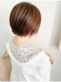 大人可愛い小顔丸みショートボブ　ブラウンベージュ