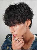 シャドウパーマメンズヘアカット無造作パーマ黒髪マッシュウルフ