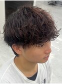 ダークアッシュニュアンスパーマ韓国マッシュベリーショート
