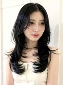 グレーブラック　韓国ヘア　レイヤーカット　くびれヘア　掛札