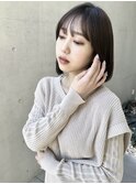 20代30代40代黒髪切りっぱなしツヤストレート前髪韓国風ミニボブ