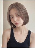 ミルクティーベージュ切りっぱなしボブレイヤーボブシースルー