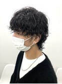 メンズウルフ波巻きスパイラルツイスパ刈り上げマッシュツーブロ