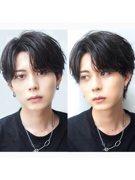 オーシャントーキョー 渋谷神南(OCEAN TOKYO) 韓国ヘアカルマパーマカルマバングセンターパート黒髪ウルフ