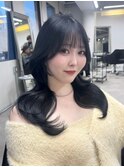 顔まわりレイヤー 艶カラー 暗髪 韓国風 髪質改善 福岡美容室