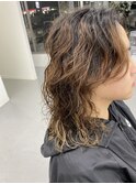 メンズミディアムウルフパーマ