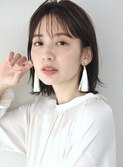 前髪あり 小顔 ミディアム ボブ 外ハネ 伸ばしかけボブ