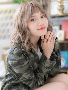 カバーヘア イヴ 戸頭店(COVER HAIR EVE) オン眉外国人風シアーベージュゆるふわミディc5戸頭10代20代30代