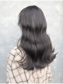 20代30代アッシュグレージュセミロング巻き髪伸ばしかけ抜け感