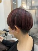 ピンクハイライト/刈り上げマッシュ