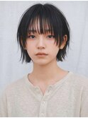 ハッシュボブ黒髪レイヤーボブ丸型ナチュラルショート丸型