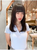黒髪レイヤーロンググレーベージュ前髪パーマ【韓国ヘア鈴木颯】