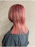 レイヤーカットミルクティーベージュブリーチなしダブルカラー