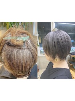 白髪は隠すのではなく楽しむ！白髪活かしカラーで自分らしいデザインへ【港南台/白髪ぼかし/ショートヘア】