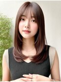 セミロング　レイヤーカット　顔周りカット　透明感カラー　30代