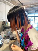 デザインカラーコントラストハイライト切りっぱなしボブ