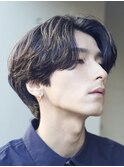 ニュアンスパーマセンターパート毛流れパーマメンズヘア波巻き