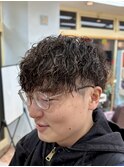 刈り上げマッシュ+縦落ちツイストスパイラルパーマ