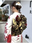 【成人式ヘアセット】お団子×金箔×お花スタイル