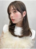 前髪ダークブルーワンカールデジタルパーマシースルーバング