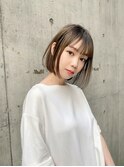 前髪ぱっつんボブ×艶髪グレージュ【髪質改善ケアブリーチ】
