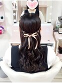 編み込みハーフアップ