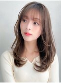 小顔ワンカールレイヤーカットくびれヘアアプリコットオレンジ