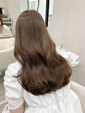 レア 表参道(L'ea) くびれヘアアプリコットオレンジ夏ヘアハイライトカラー韓国ヘア