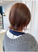 福山市美容室Caary人気 赤みピンクインナーカラーぱつんとボブ
