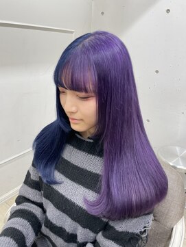 シーン(seen) 【パープル×ネイビー×姫カット】ハーフカラー