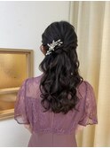 アップスタイル　結婚式ヘアセット　ハーフアップ　デートヘア