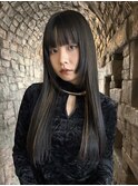 MINX宇都愛梨 黒髪ロングレイヤー ハイライト デザインカラー