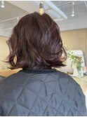 ワインレッド小顔ショートボブカット暖色ピンクブラウン髪質改善