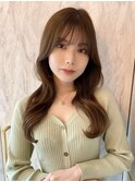 韓国風前髪/シルキーベージュ/グレージュカラー/斜めバング