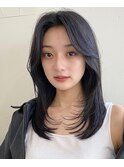 前髪パーマ グレーベージュ ネイビーグレー ブルーグレージュ