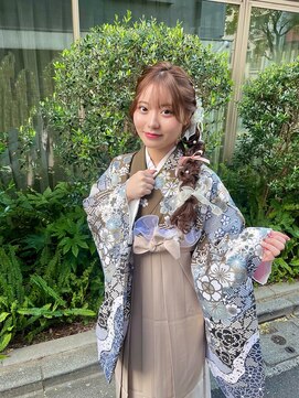 編みおろし ロングヘア 卒業式 袴