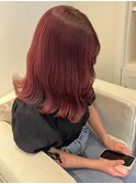 7772艶髪カシスレッドラベンダーパープルハイトーン波巻きボブ