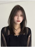 レイヤーカットミディアムレイヤーくすみベージュ