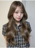 ブリーチなしダブルカラーヘーゼルベージュ透明感ロングレイヤー