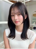 セミロングくびれヘアレイヤーカット顔まわりレイヤーグレージュ