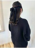 ゆるハーフアップ × ベロアリボン