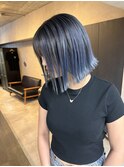 ブルーバレイヤージュ、ハイライト、ボブ、切りっぱなしボブ