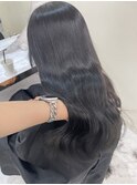 黒髪/グレーベージュ/レイヤーロング/前髪パーマ
