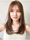 くせ毛風カールシースルーバングセミディウェーブミディアム