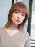 外ハネレイヤーボブ大人ボブココアブラウンふんわりミディアム