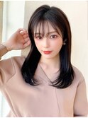 暗髪で出せるこなれ感!フェイスレイヤー×ナチュラルセミロング