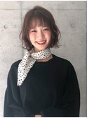 ぱっつん前髪×ゆるふわボブ　/マロンベージュ/20代/30代