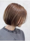 大人女子のショートカットウェットヘアボブ髪質改善・縮毛矯正